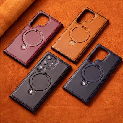 Luxurious Leather Magnetic Case with Invisible Stand for Samsung