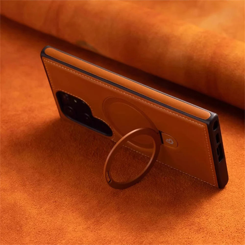 Luxurious Leather Magnetic Case with Invisible Stand for Samsung
