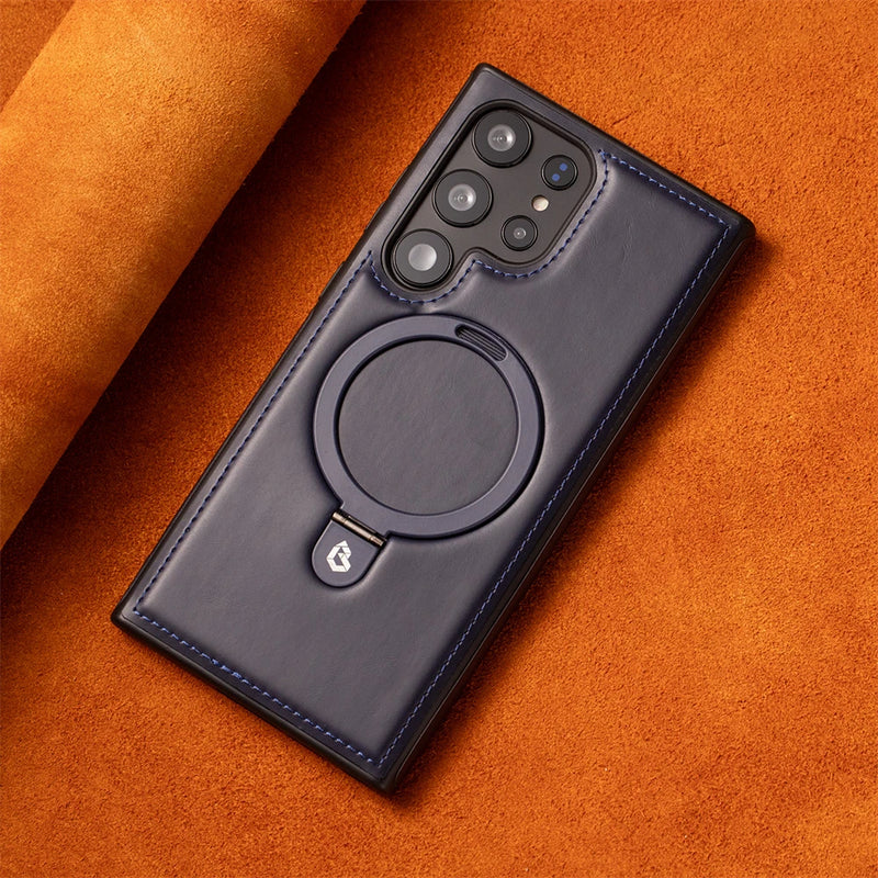 Luxurious Leather Magnetic Case with Invisible Stand for Samsung