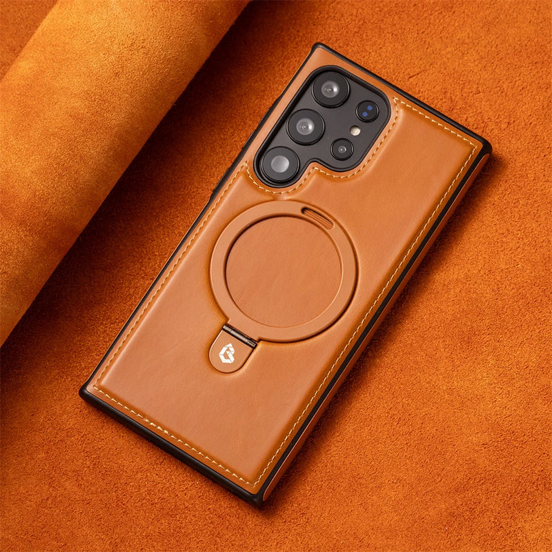 Luxurious Leather Magnetic Case with Invisible Stand for Samsung