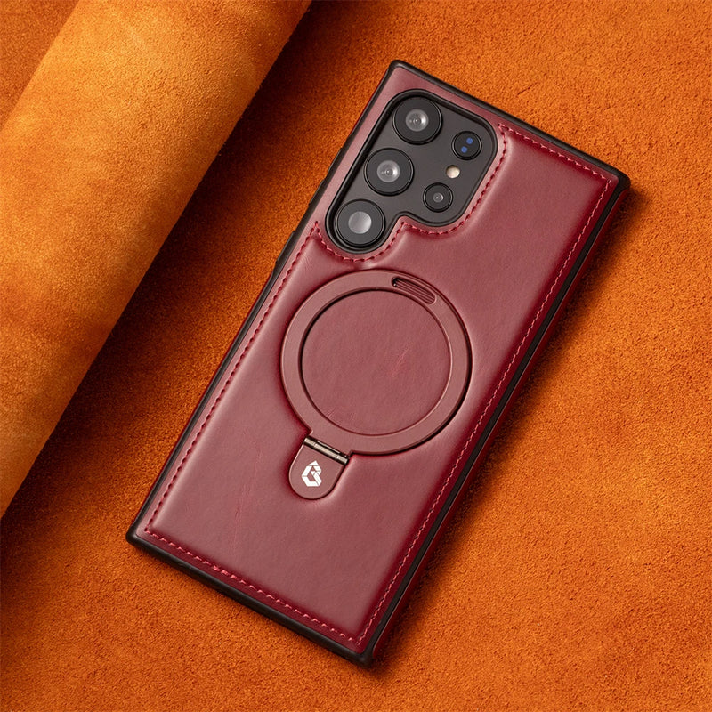 Luxurious Leather Magnetic Case with Invisible Stand for Samsung