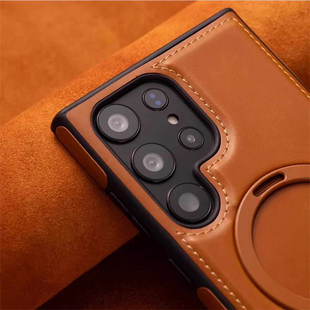 Luxurious Leather Magnetic Case with Invisible Stand for Samsung