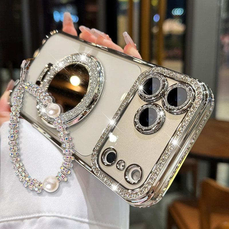 ✨💎Sparkling Diamond Women's Phone Case with Mirror & Stand for iPhone 💖