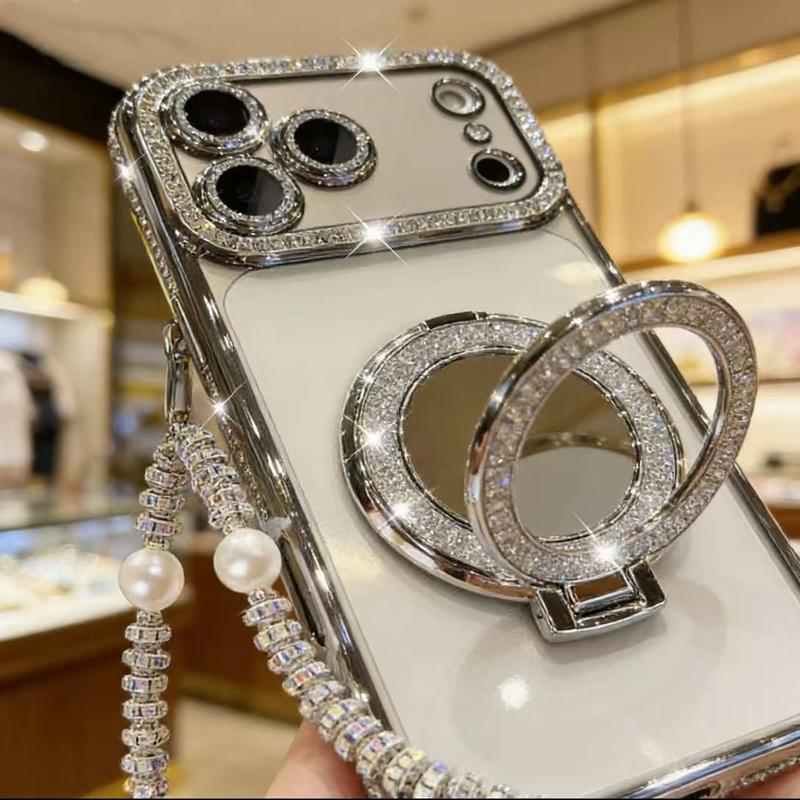 ✨💎Sparkling Diamond Women's Phone Case with Mirror & Stand for iPhone 💖