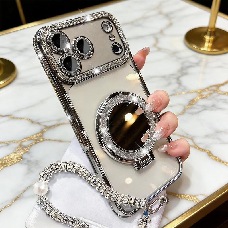✨💎Sparkling Diamond Women's Phone Case with Mirror & Stand for iPhone 💖