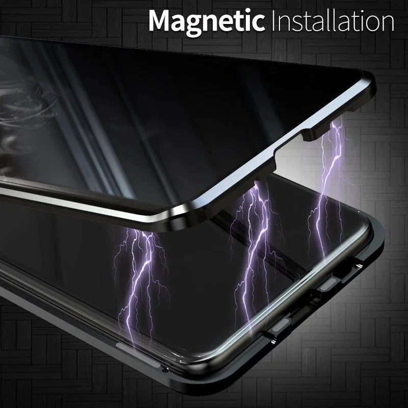 Anti-peeping 360° protection magnetic tempered glass case for Samsung