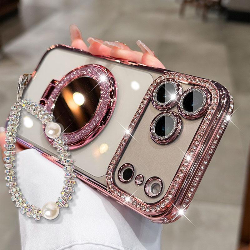 ✨💎Sparkling Diamond Women's Phone Case with Mirror & Stand for iPhone 💖