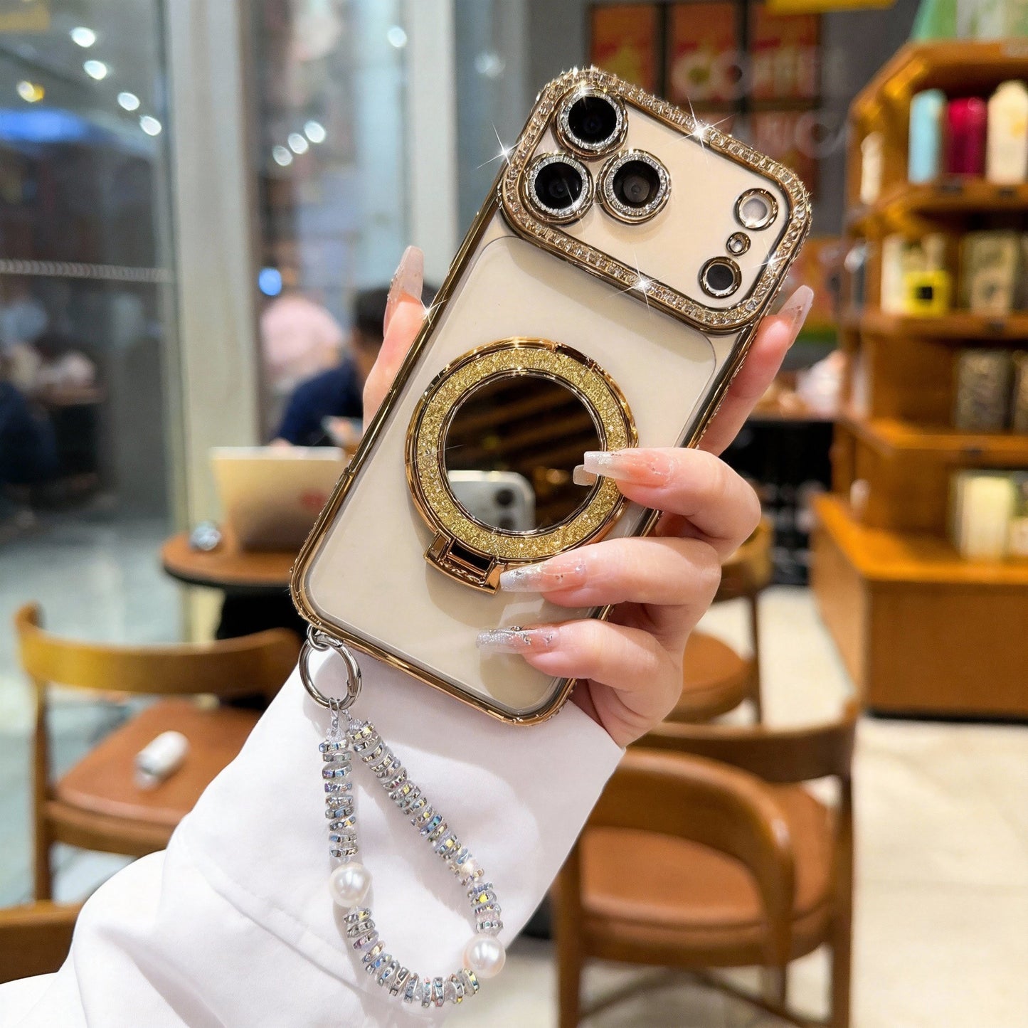 ✨💎Sparkling Diamond Women's Phone Case with Mirror & Stand for iPhone 💖